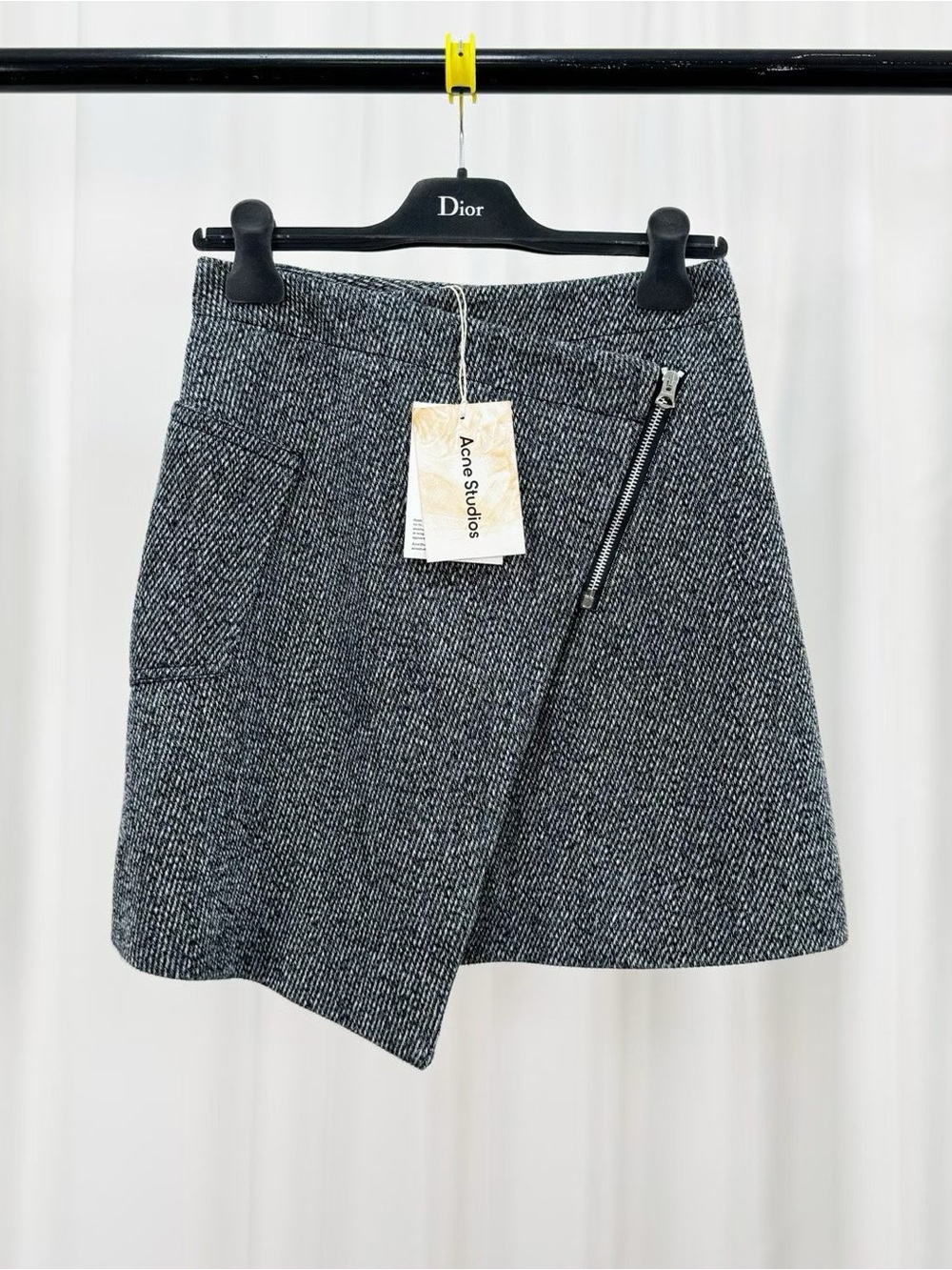 🚩steal Acne Gray Tweed A-Line Skirt with Asymmetric Zip